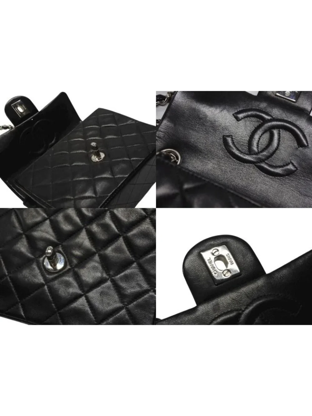 Chanel Mini Quilted 17 Shoulder Bag CC Logo Lambskin Black Silver